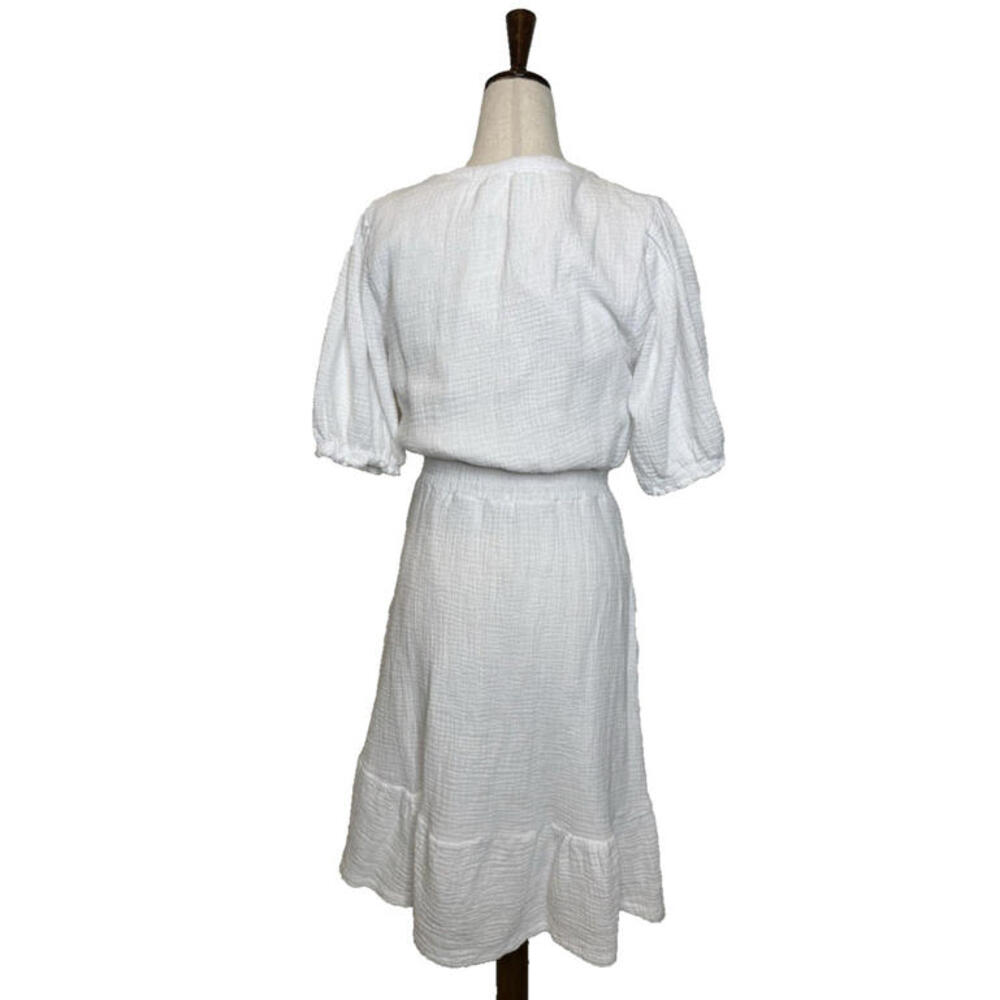 Joie V Neck Puff Sleeve Midi Dress Gauzy White Bohemian Peasant - Picture 4 of 7